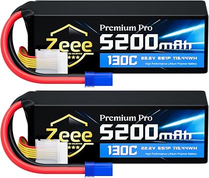 Zeee Premium Pro 6S Lipo Battery 5200mAh 22.2V 130C Ultra-Low IR Internal Resistance Soft Pack Lipo Battery with EC5 Connector for RC Drone/Car/Truck/Boat/Helicopter/Airplane Racing Models 2 Packs