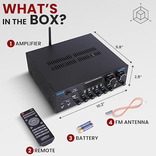 Miniatura 7 de Pyle Amplificador de transmisión Bluetooth inalámbrico, receptor de audio doméstico multicanal de 200 W con entrada y salida de alta definición,