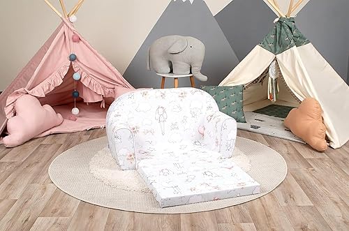Miniatura 32 de DELSIT Sofá para bebé y para niños – Hecho en Europa para niños, 2 en 1 Flip Open Foam Sofá doble – Sofá plegable para niños Unicornios y Arcoiris