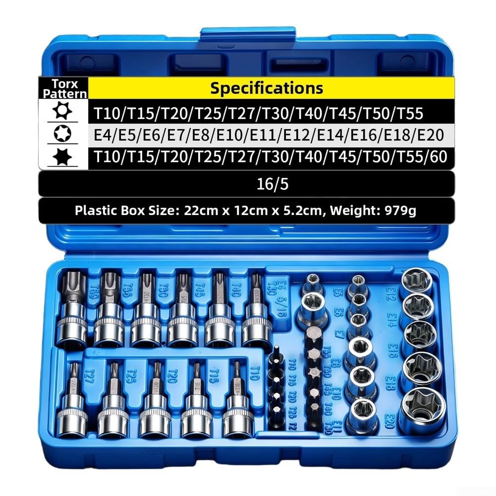 Juego de Herramientas 34 Piezas para acero CR-V con Carraca y Llaves Tubulares para Mecánica y Reparación de Automóviles Estuche ABS 22x12cm(34-Piece Set)