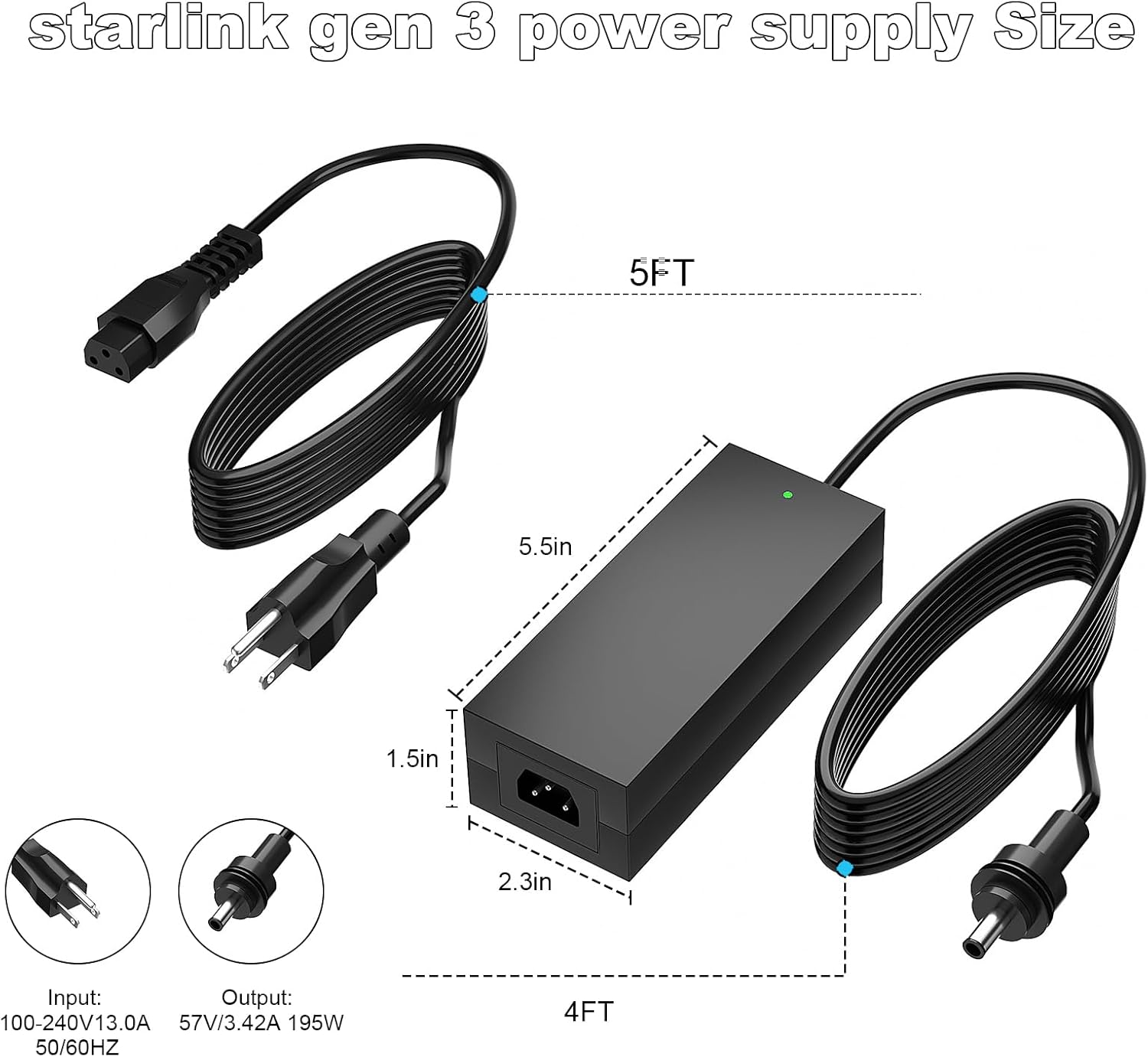 57V Power Supply for Starlink Gen 3 starlink,Compatible with Starlink Gen 3 Charger Power Adapter Cord （UL Listed ）