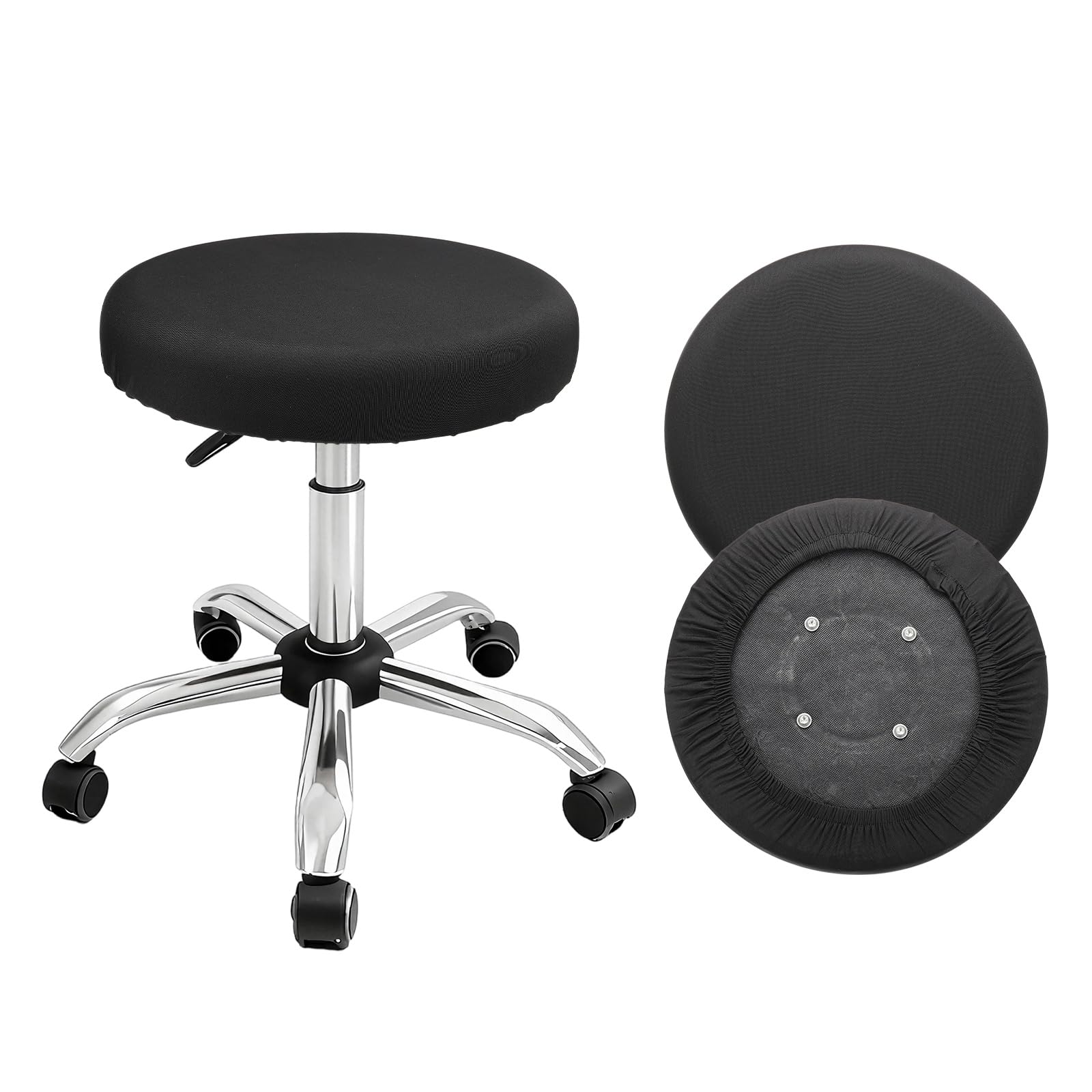 Housse de tabouret de bar rond extensible noir de 30 à 35 cm