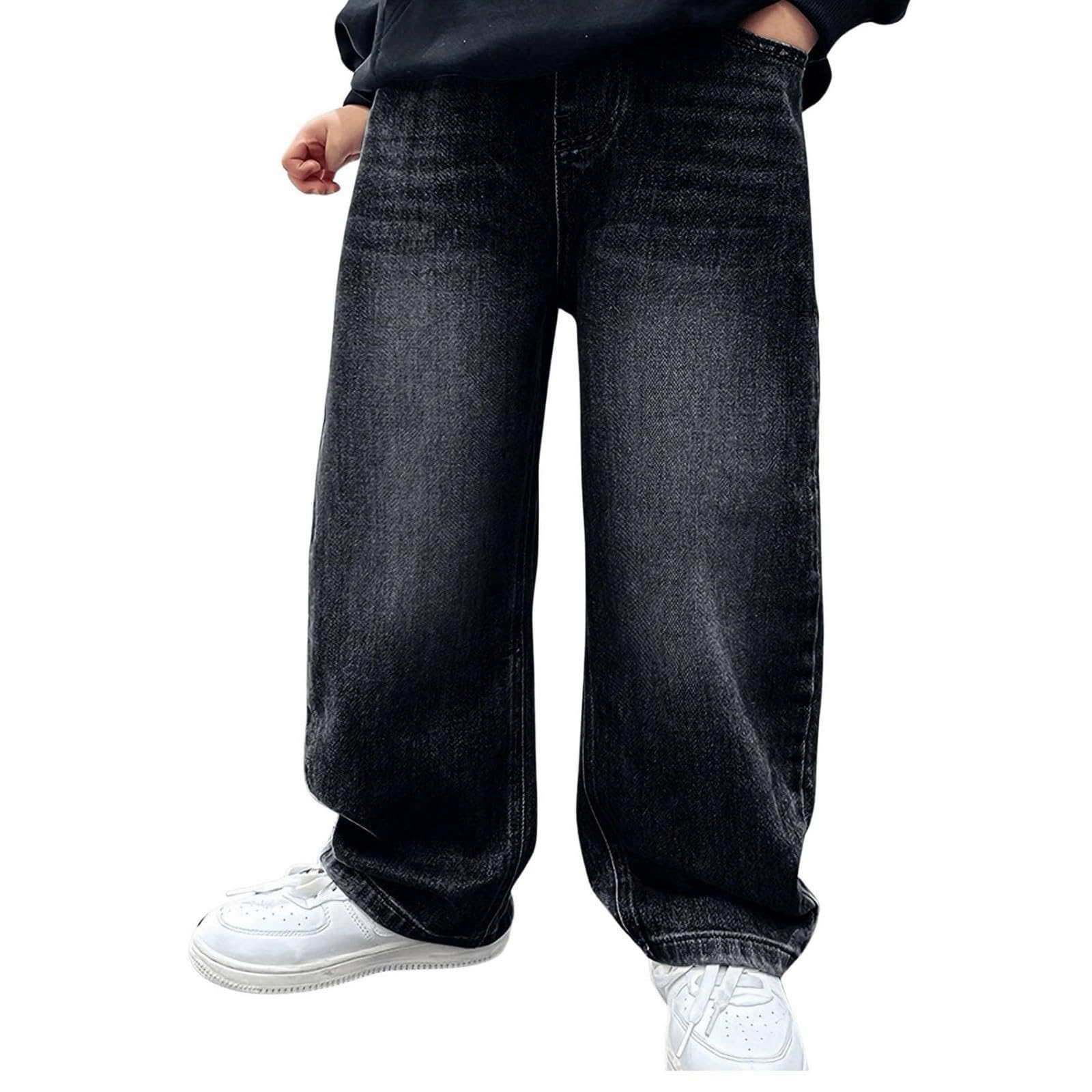 Jean baggy pour garçons - Jambes larges - Coupe droite - Taille élastique - Style cargo - Décontracté - Pour enfants - Loisirs - Streetwear - Pour adolescents