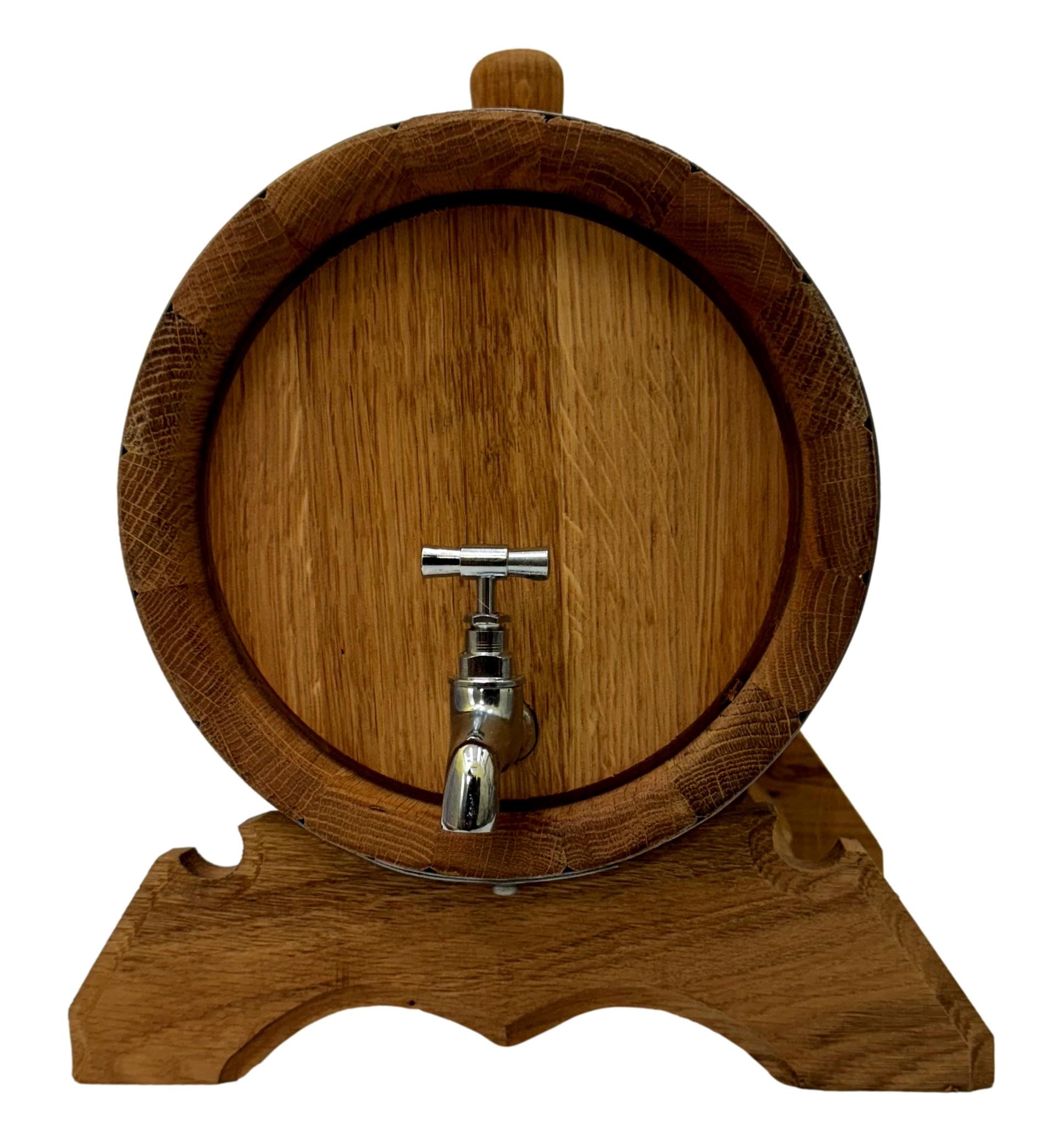 Wooden World - Barril de madera de roble con grifo sobre soporte - Barril para vino, whisky, brandy - 6 litros