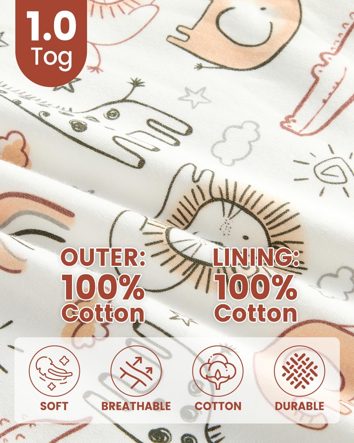 WYTbaby 2 Pack Baby Sleep Sack 1.0 TOG, 100% Cotton Wearable Blanket, 2-Way Zipper Baby Sleeping Bag, 6-12 Months