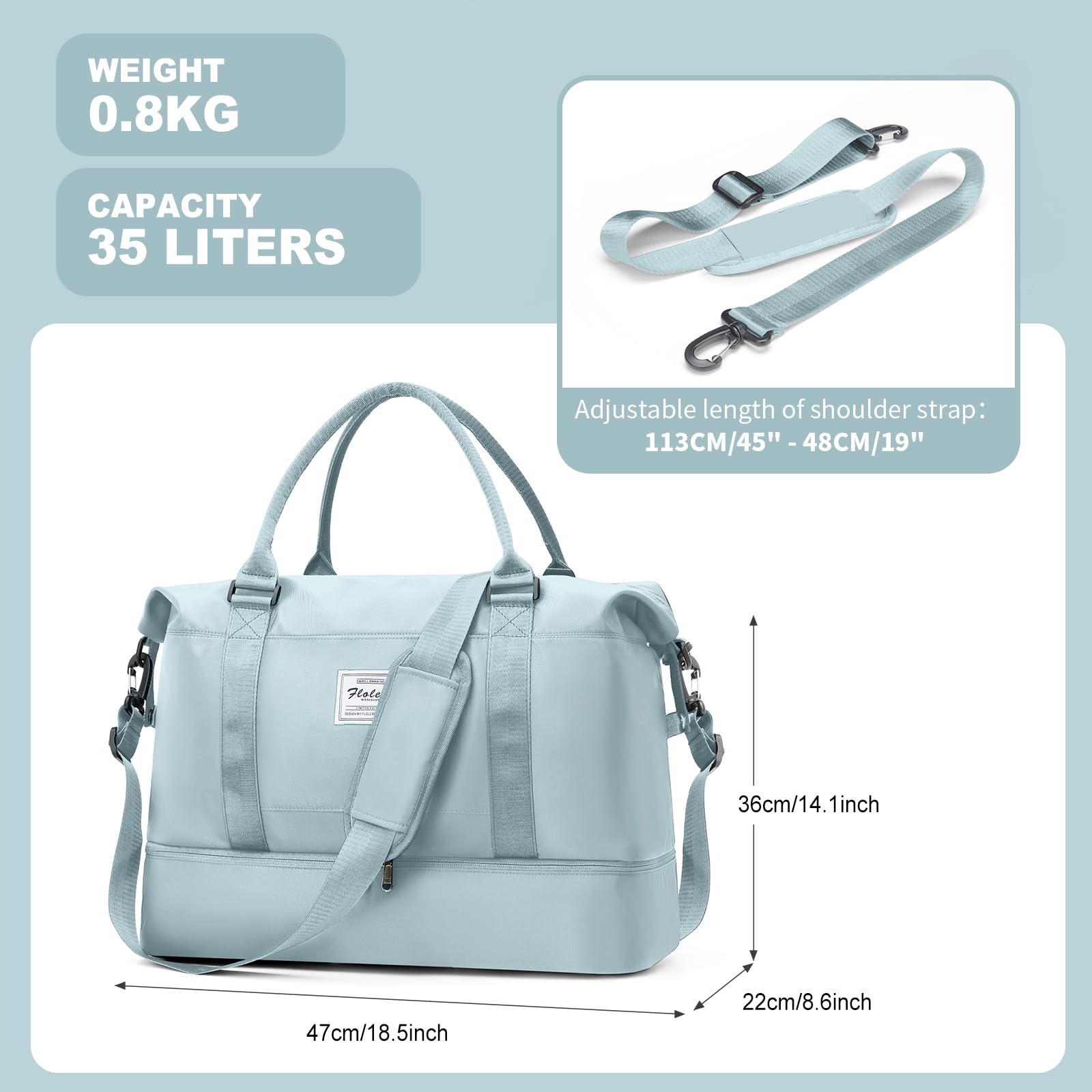 Borsone da Viaggio Donna, Bagaglio a Mano Borsa da Viaggio con Scomparto per le Scarpe, Borsa Sportiva Borsone da Palestra Grande, Borsa da Weekend, Borsa per Ospedale,C6 blu