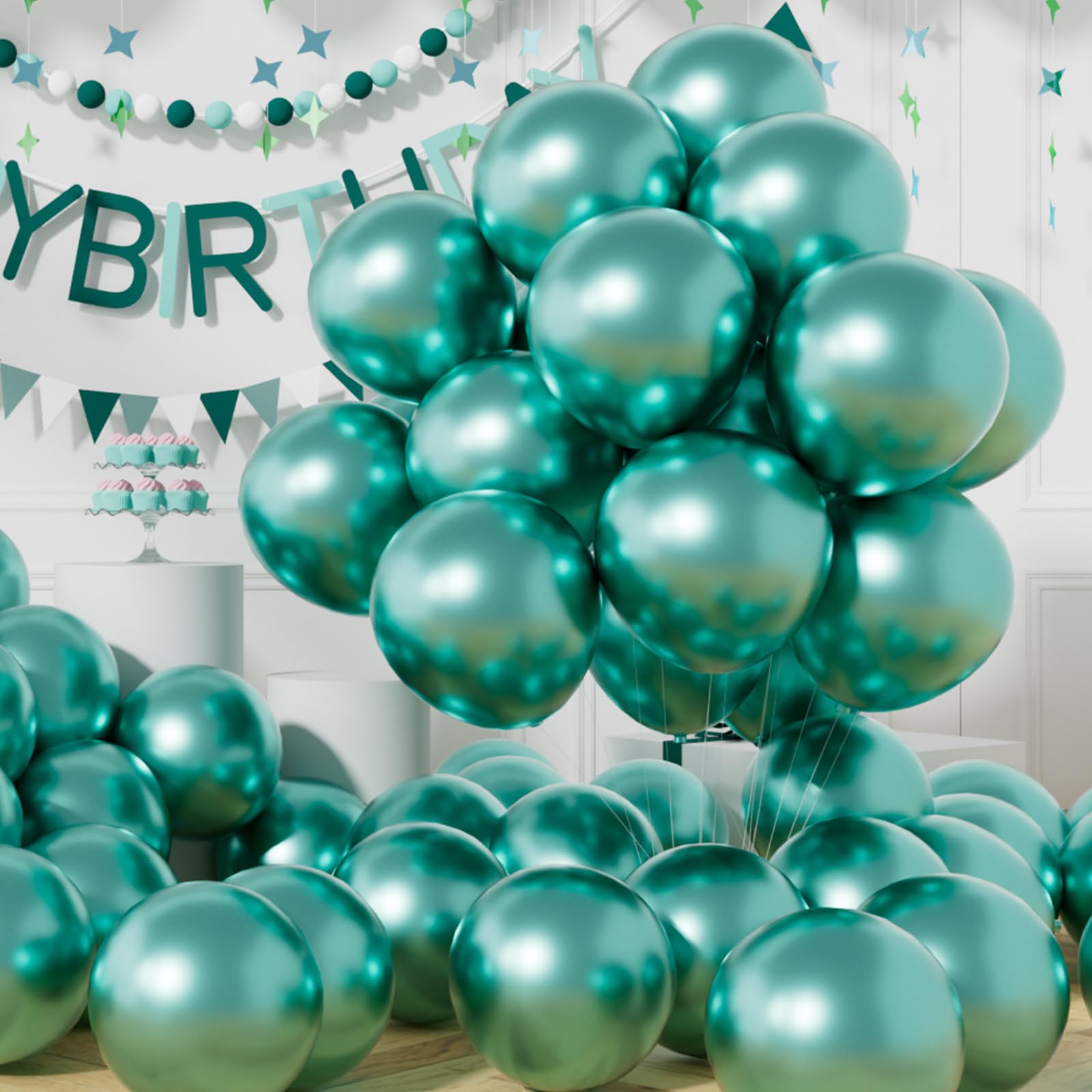 AULE Teal Green Balloons: 50 Pcs 12 inch Metallic Turquoise Party Balloons Chrome Green Latex Helium Thicken Balloon Birthday Jungle Dinosaur St. Patrick's Day Decoration โ image 1