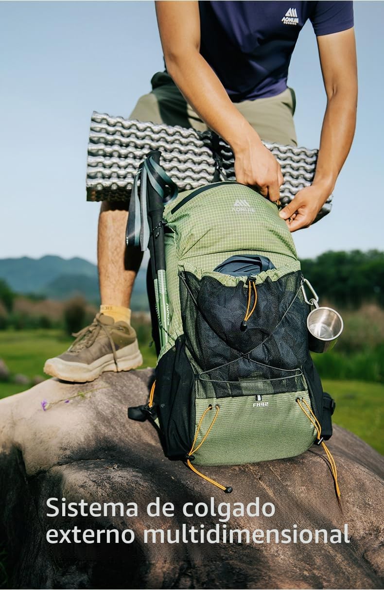 AONIJIE Mochila de gran capacidad de 42L para escalada al aire libre, camping, senderismo, trekking, montañismo, Negro , L, Diseñador