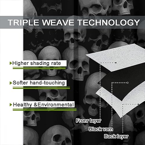 Miniatura 7 de NC - Cortinas de esqueleto de terror, pared de esqueleto de terror negro y gris, cortinas opacas para sala de estar y dormitorio, 2 paneles de 42 x