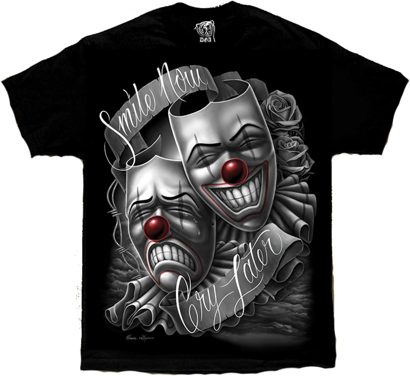 Smile Now Cry Later Drama Mask Lowrider Chicano Art David Gonzales DGA T Shirt