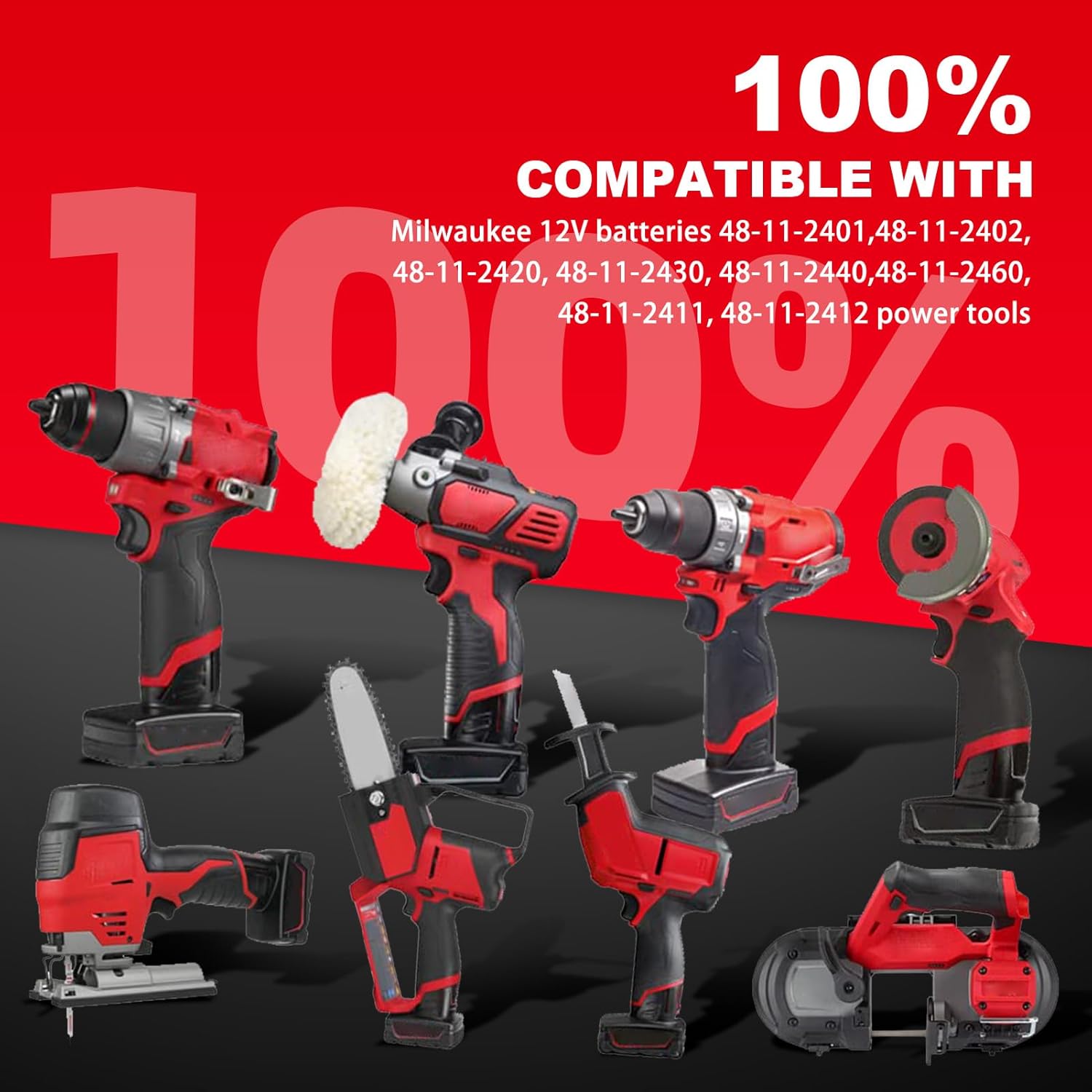 4P 12V 6.0AH Battery Replacement for Milwaukee Battery Lithium-ion 48-11-2411 48-11-2440 48-11-2402 Compatible with Milwaukee 12v Cordless Power Tools