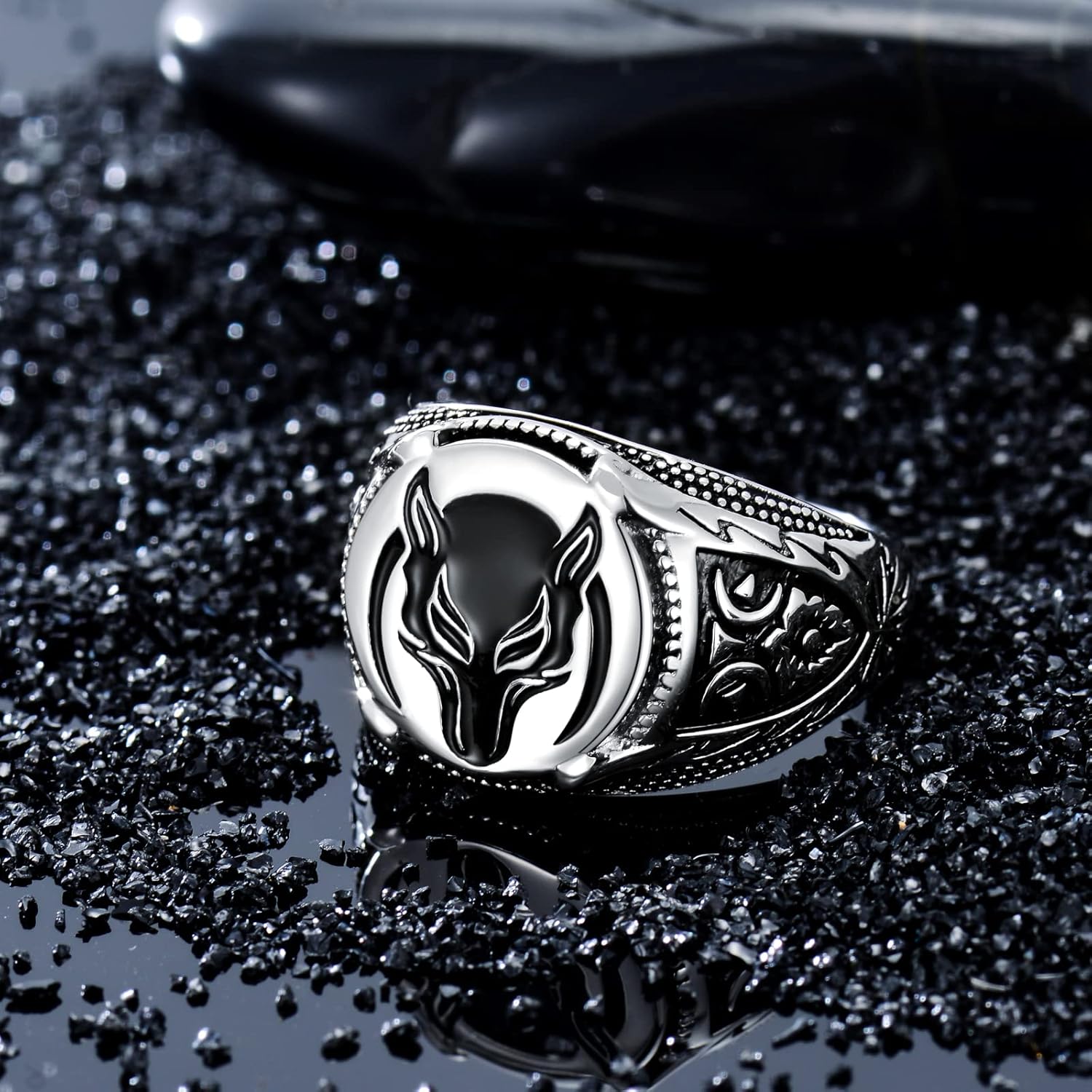 Wolf Ring for Men Sterling Silver Ring Viking Ring Wizard Warrior Hunter Wolf Head Rings Gift for Men - Image 2