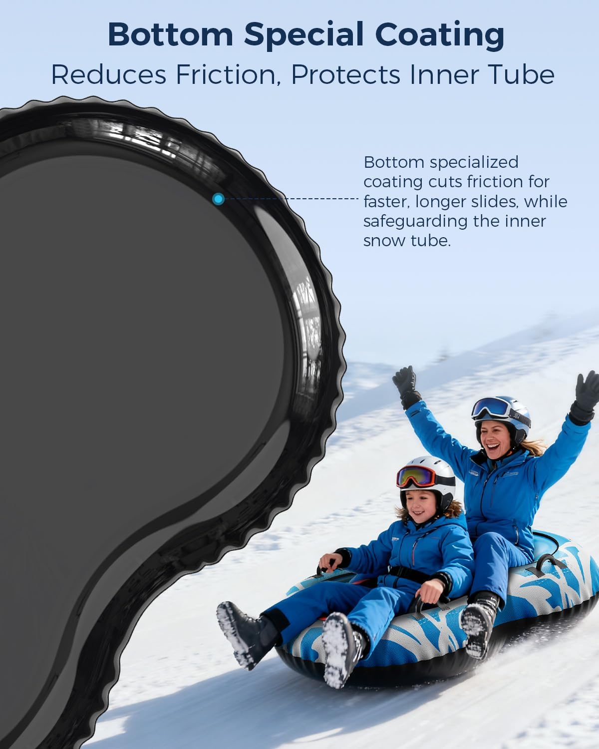 Snow Tube with Towable Leash, 68 Inch Snow Sleds for Kids and Adult，2 Person Sled for Winter Sports, Snow Tubes for Sledding Heavy Duty, Inflatable Snow Sled with Double Layer Bottom Fabric