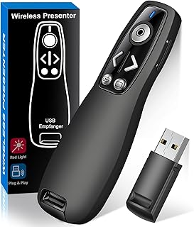 Presentation Clicker, Wireless Presenter Remote Clicker for Powerpoint, Powerpoint Clicker with Volume Control & Page Flip Presentation Remote Slide Advancer Clicker for Mac/Computer/Laptop, Red Light