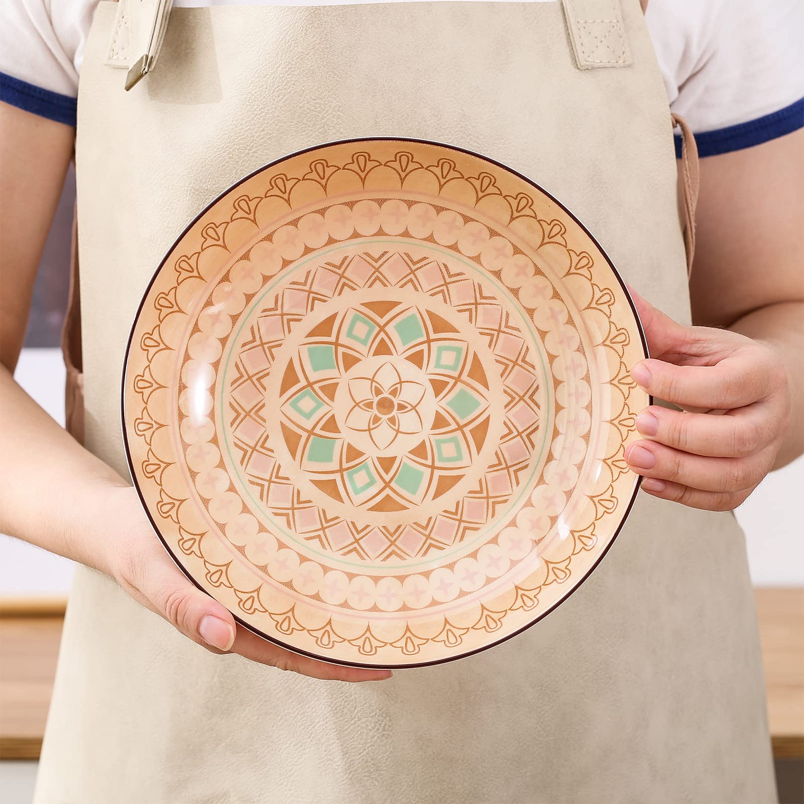 vancasso, série TULIP, Assiette Creuse Colorée, 4 Pièces, Style Marocain, Élément MANDALA(Assiette Creuse, Assiette Unique 4 Pièces)