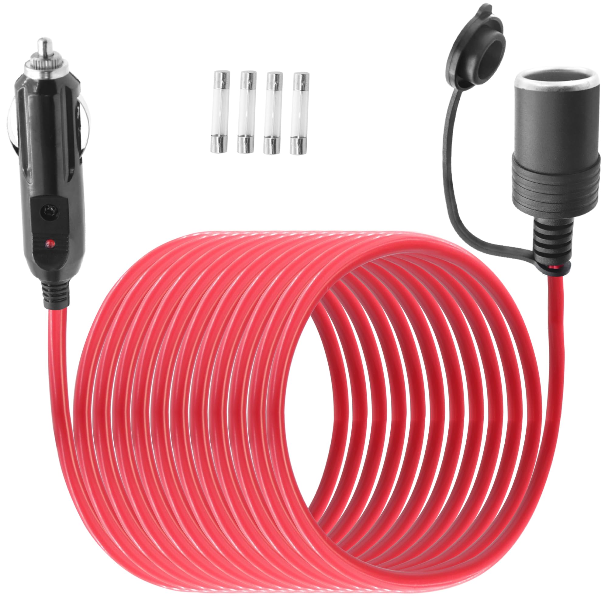 Kabel przedłużający do zapalniczki samochodowej 14 AWG, 12 V 24 V Kabel przedłużający do zapalniczki samochodowej męsko-żeńskiej z oświetleniem LED i bezpiecznikiem 20A, do pompy opon