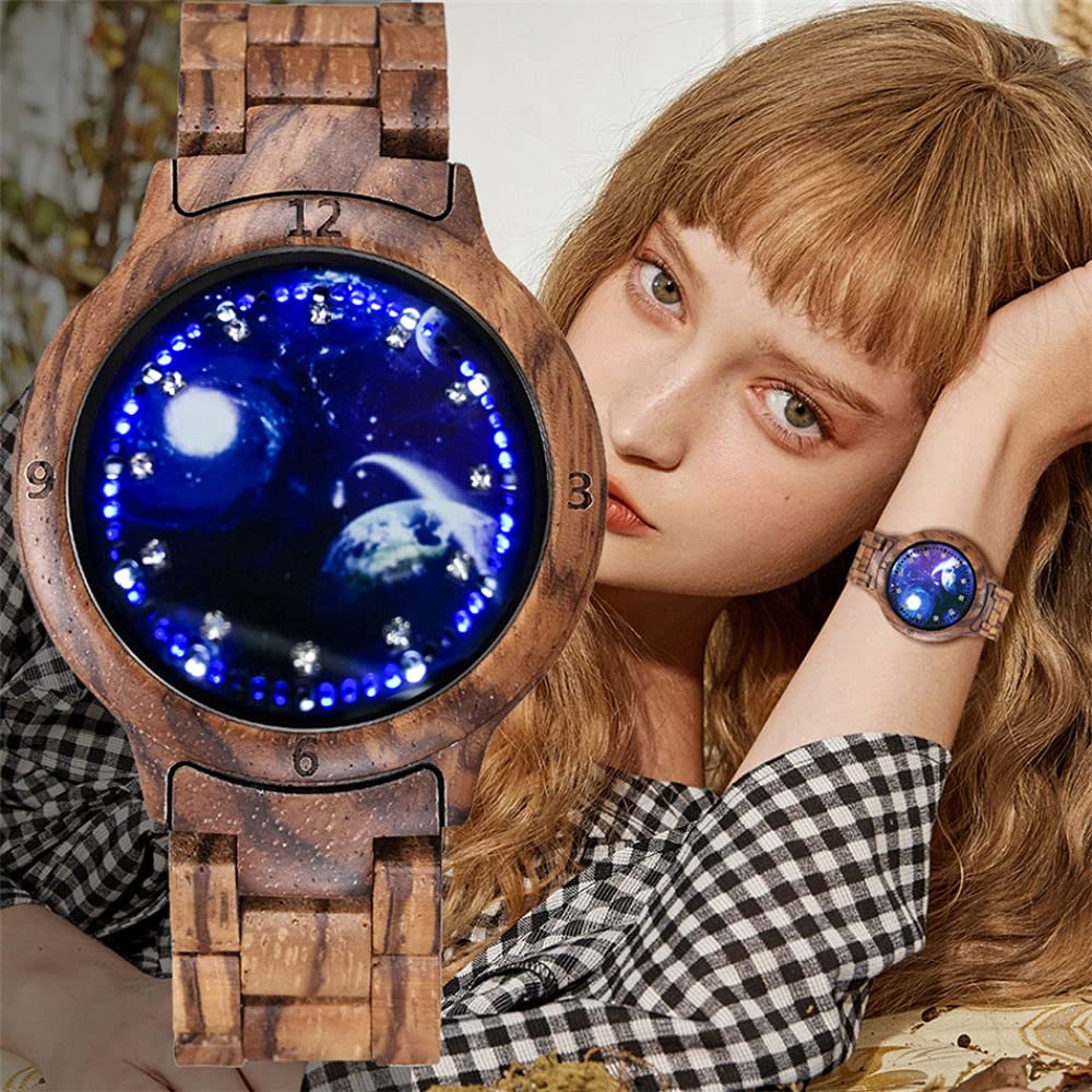 CAIDAI&YL Orologio da Polso da Polso Digitale da Donna in Legno, Marrone