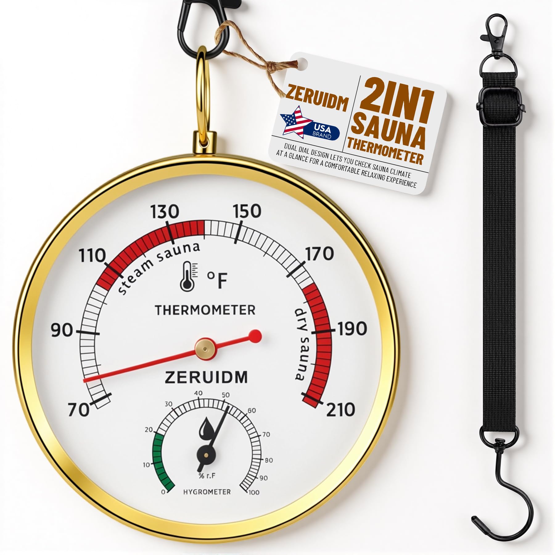 Sauna Thermometer and Hygrometer Fahrenheit, Hanging Temperature Gauge Wall Mount Emperature&Humidity Gauge with Lanyard Mount for Steam Sauna, Infrared/Outdoor/Indoor/Home