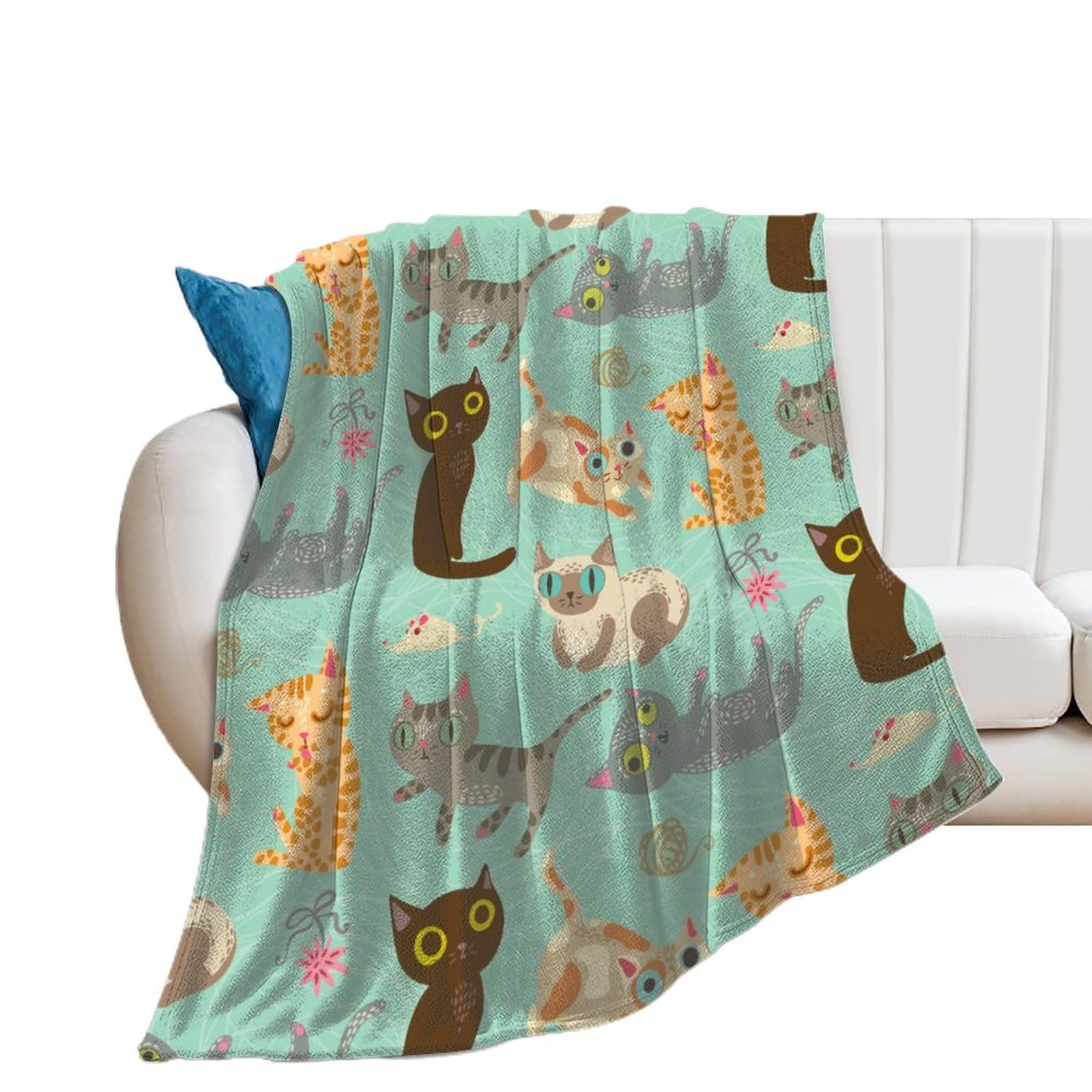 Couverture polaire chats tendresse : grand plaid flanelle 150x200cm pour réchauffer votre intérieur