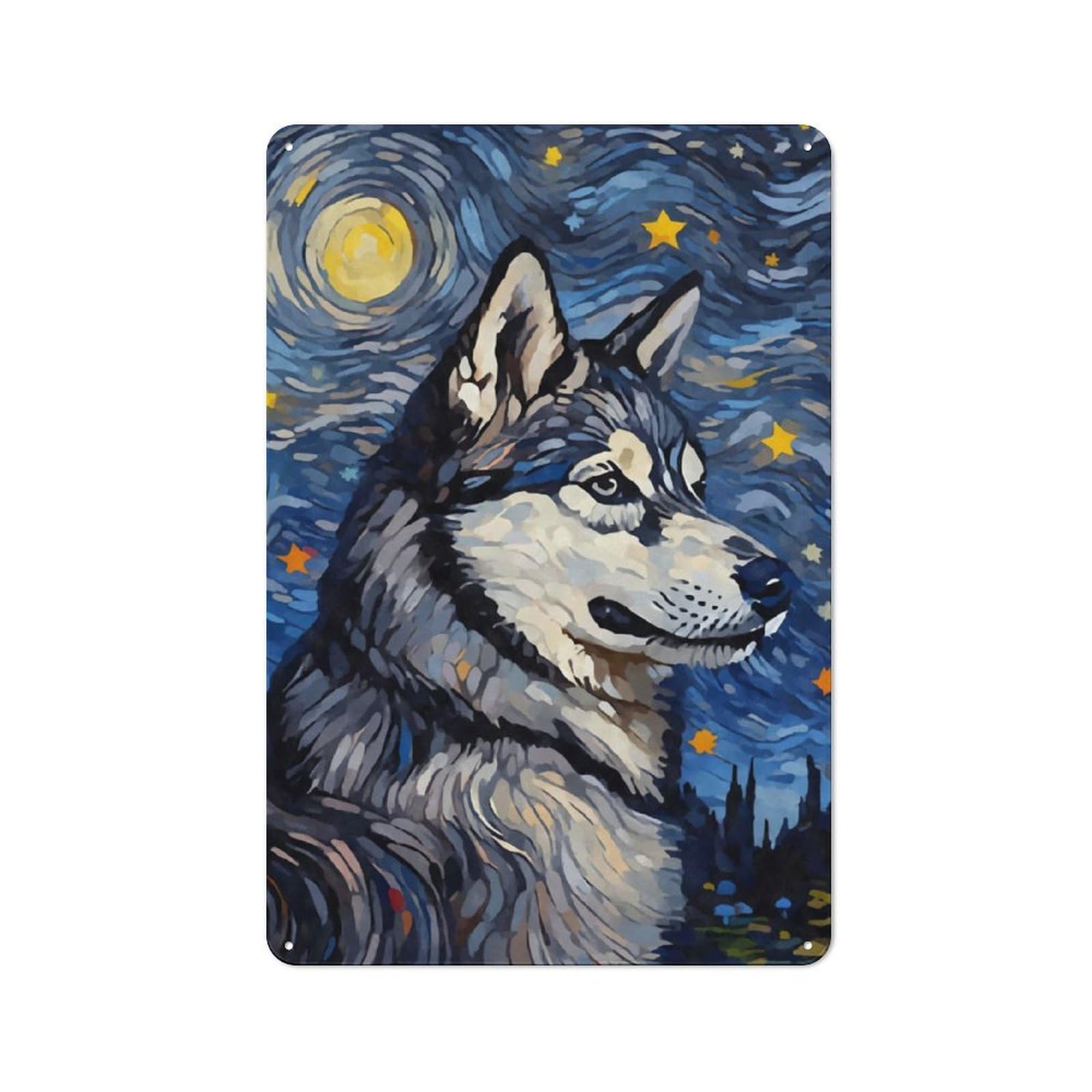 Junmoney Siberian Husky Night Tin Wall Plaque 30X20cm With For Bar Or Restaurant, Autumn Wall Decor For Hospitality Decor Collectors