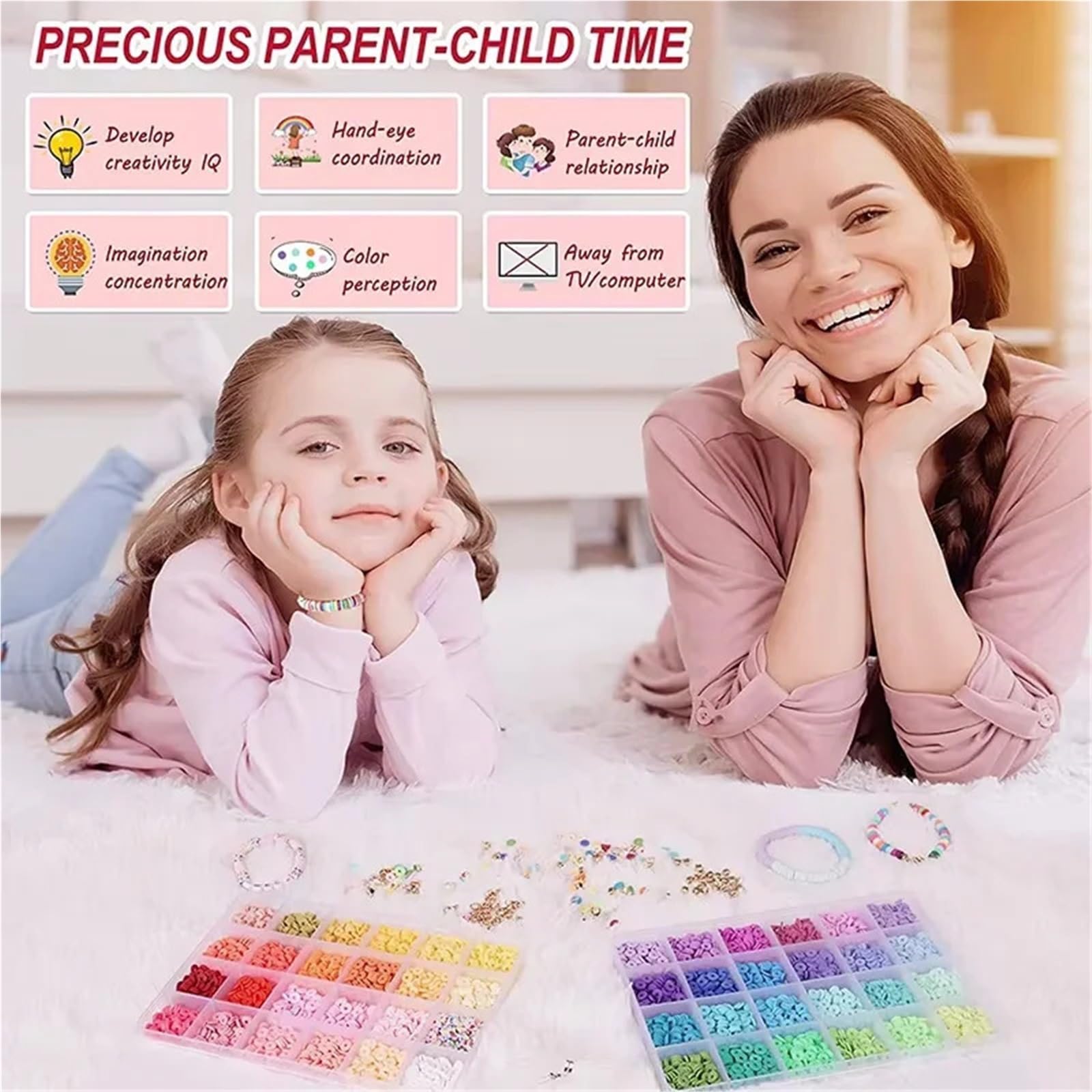 Kit De Perles De Bricolage DIY Kit de fabrication bracelets en argile couleur arc-en-ciel, 2 boîtes 24 perles, accessoires for la bijoux, fournitures faites à main, bricolage(Color3-7200pcs)