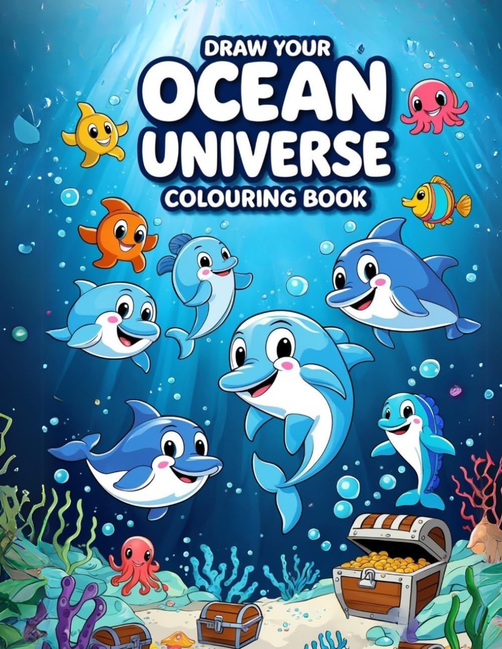 Draw Your Ocean Universe: Kids Colouring Book including ocean landscapes and creatures such as: Sharks, Whales, Turtles, Dolphins, Penguins and many more! (Draw Your Universe Collection)