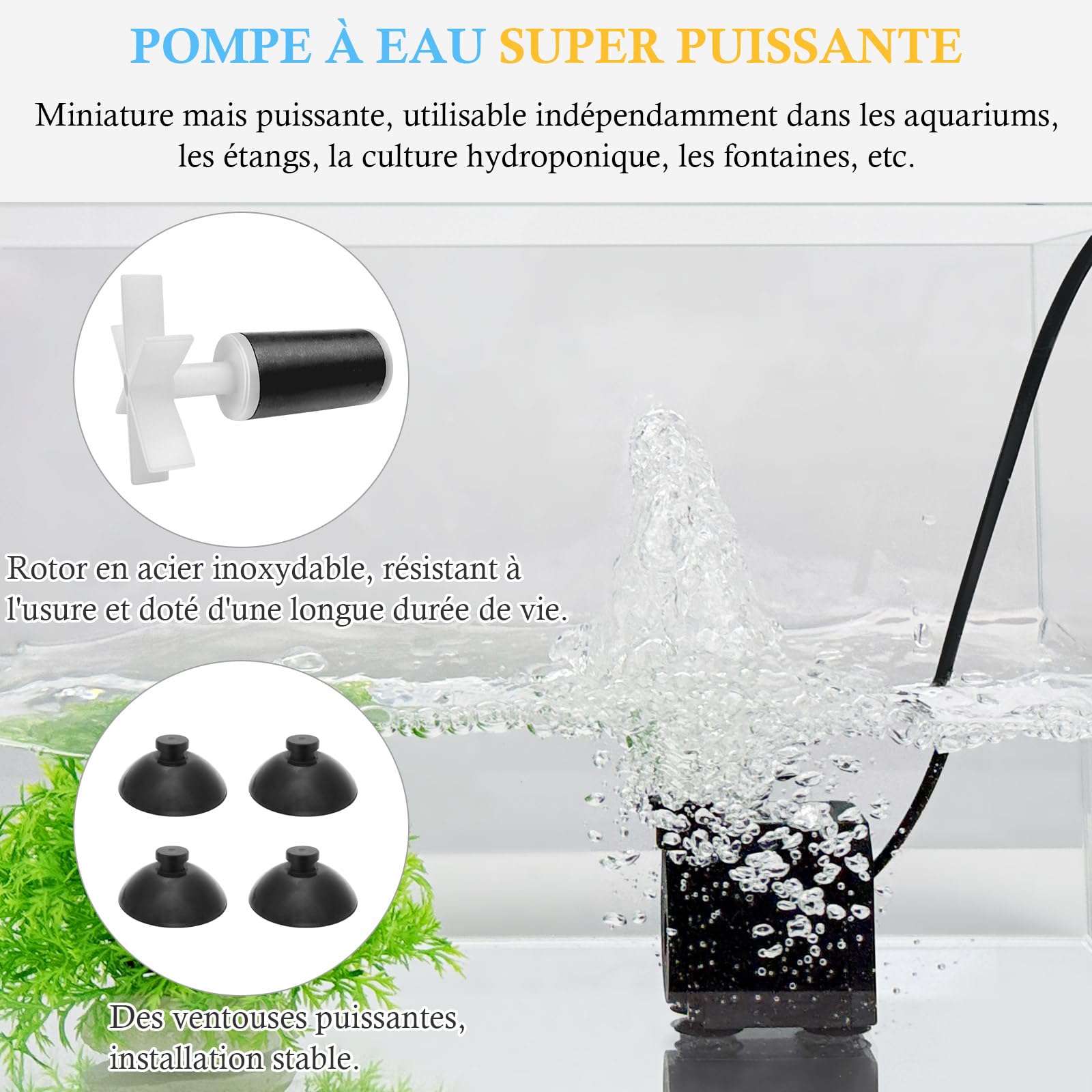 FEDOUR 8W 16W Filtre Immersible pour Aquarium, Filtre Interne de Bassin à Poissons Silencieux avec Barre de Pulvérisation, Puissant Filtre pour Aquarium de 15-300L(8W pour 15 – 120 litres)