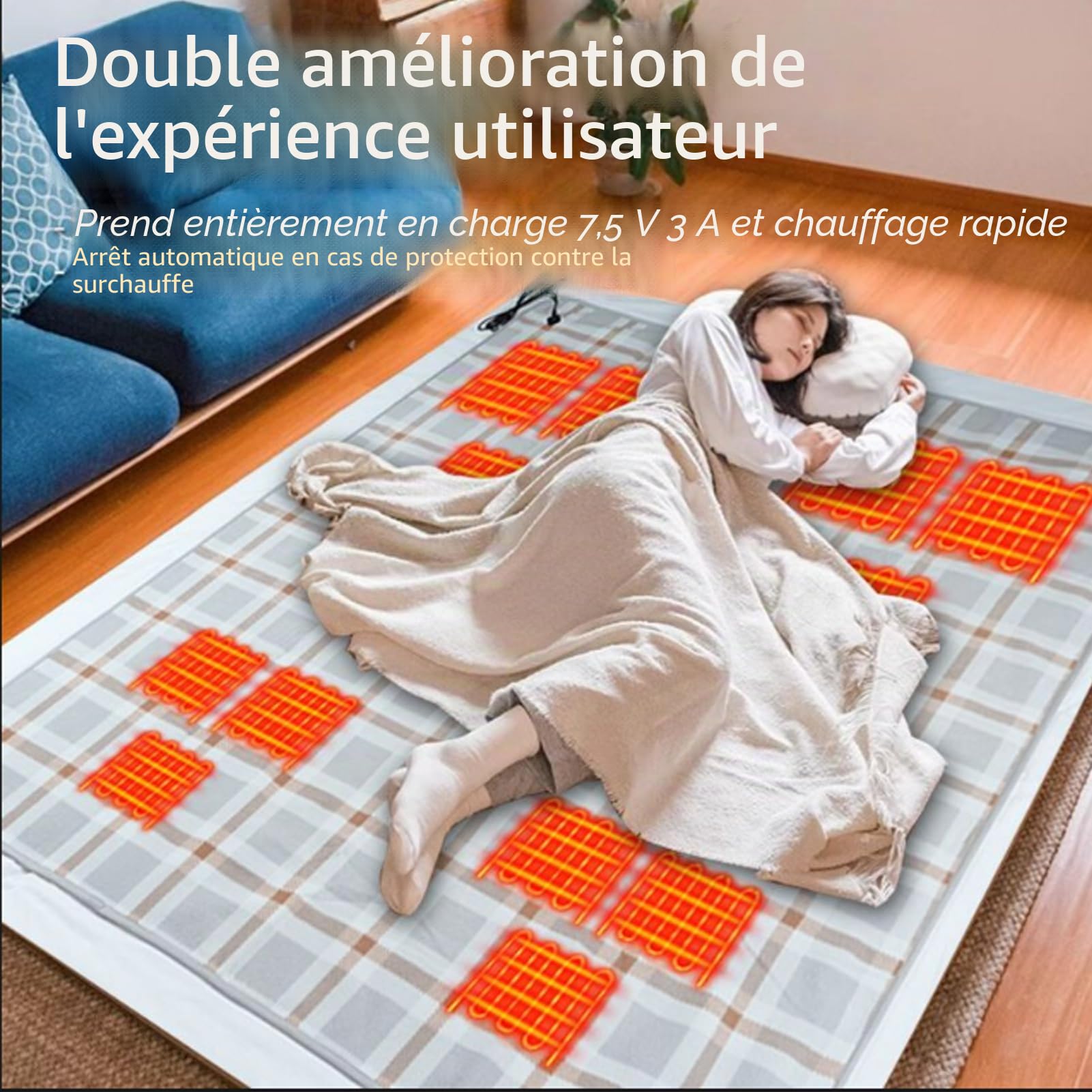 Plaid Chauffant électrique Sans Fil, USB Rechargeable Plaid Flanelle Doux Confortable Avec 5 Niveaux De Dhaleur, Minuterie 2-10h Chaleur Rapide Affichage LED, Lavable En Machine (Black, 160x80cm)