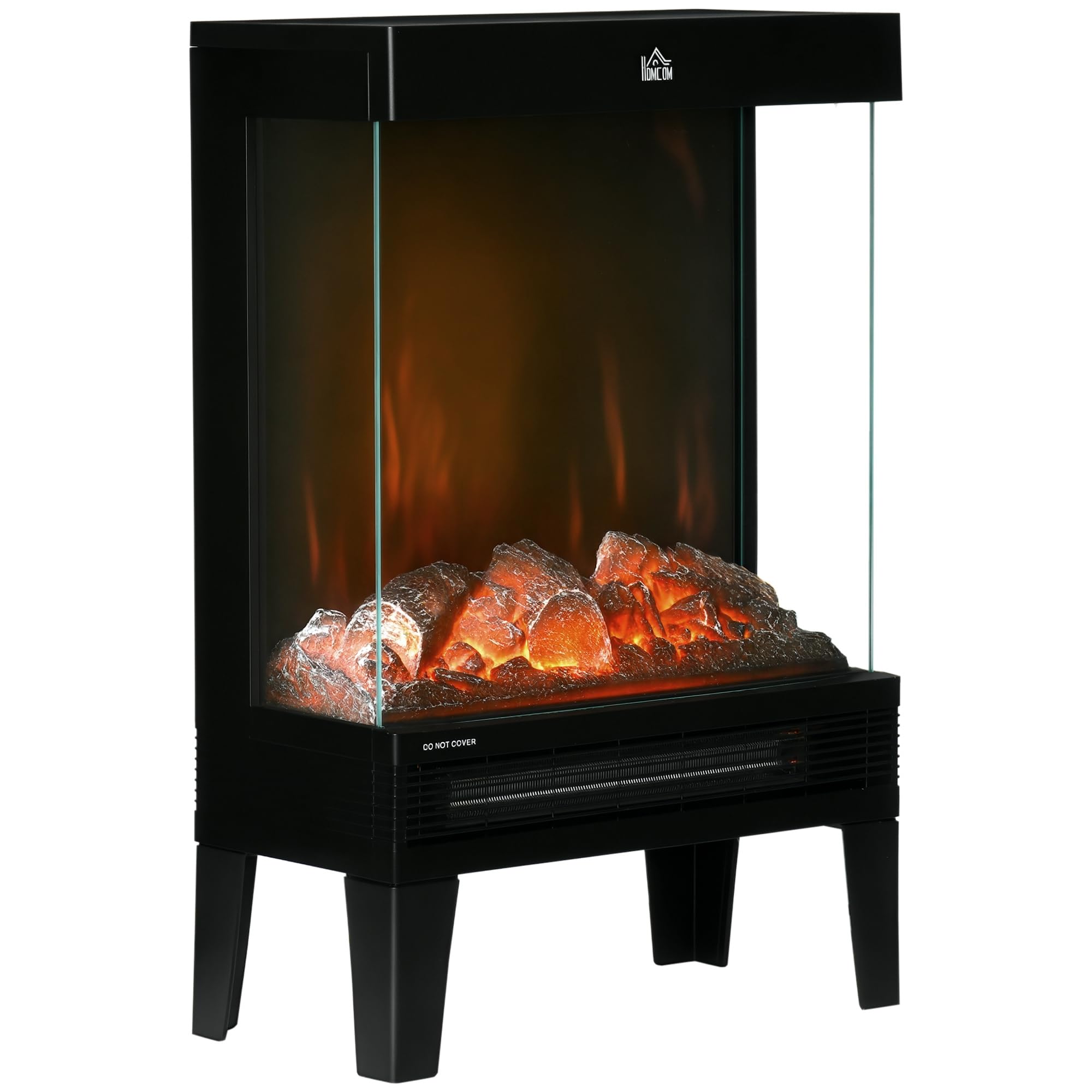 HOMCOM Chimenea Eléctrica 1000W/2000W Llama LED Ajustable Termostato Protección Sobrecalentamiento 15-20 m² Negro