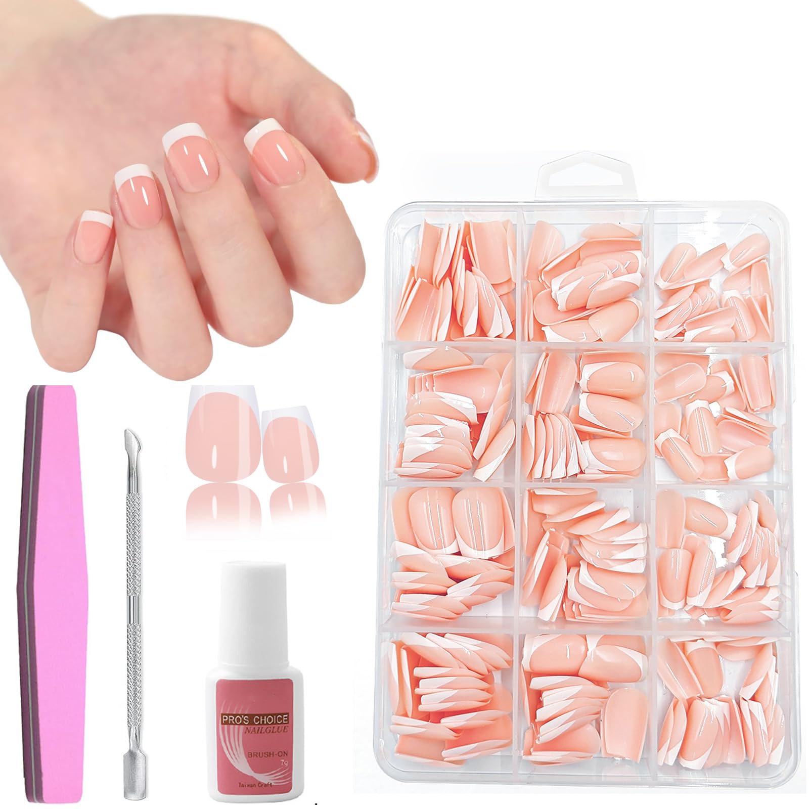French False Nails, 240Pcs Square Press On Nails Short, Fake Nails Nude Pink Color French False Nail Kit