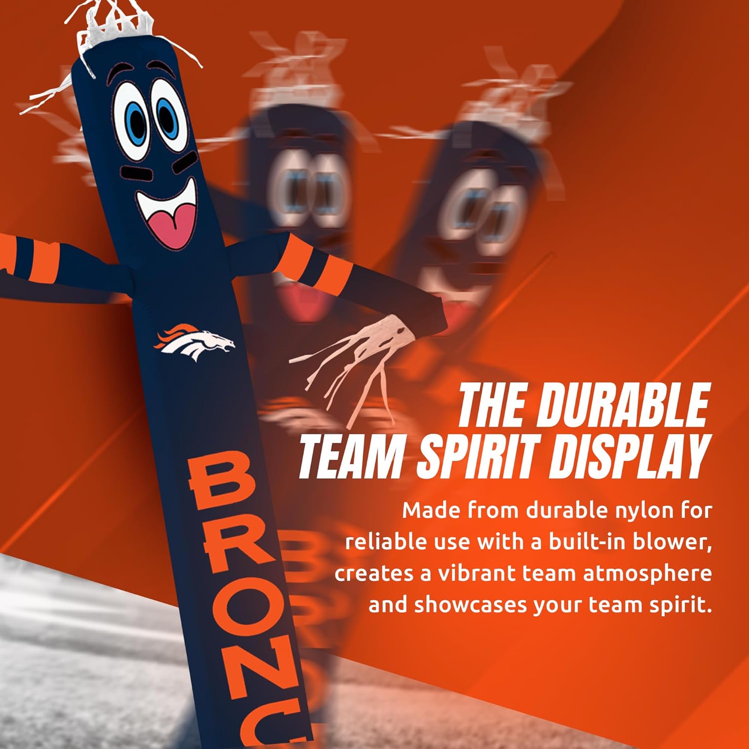 Sporticulture NFL Football Denver Broncos Wacky Waving Inflatable Tube Guy with LED Lights & Built-in Blower Air Wacky Dancers NFL Inflatable Tube Man Crazy Sports Fan Outdoor Party Decoration