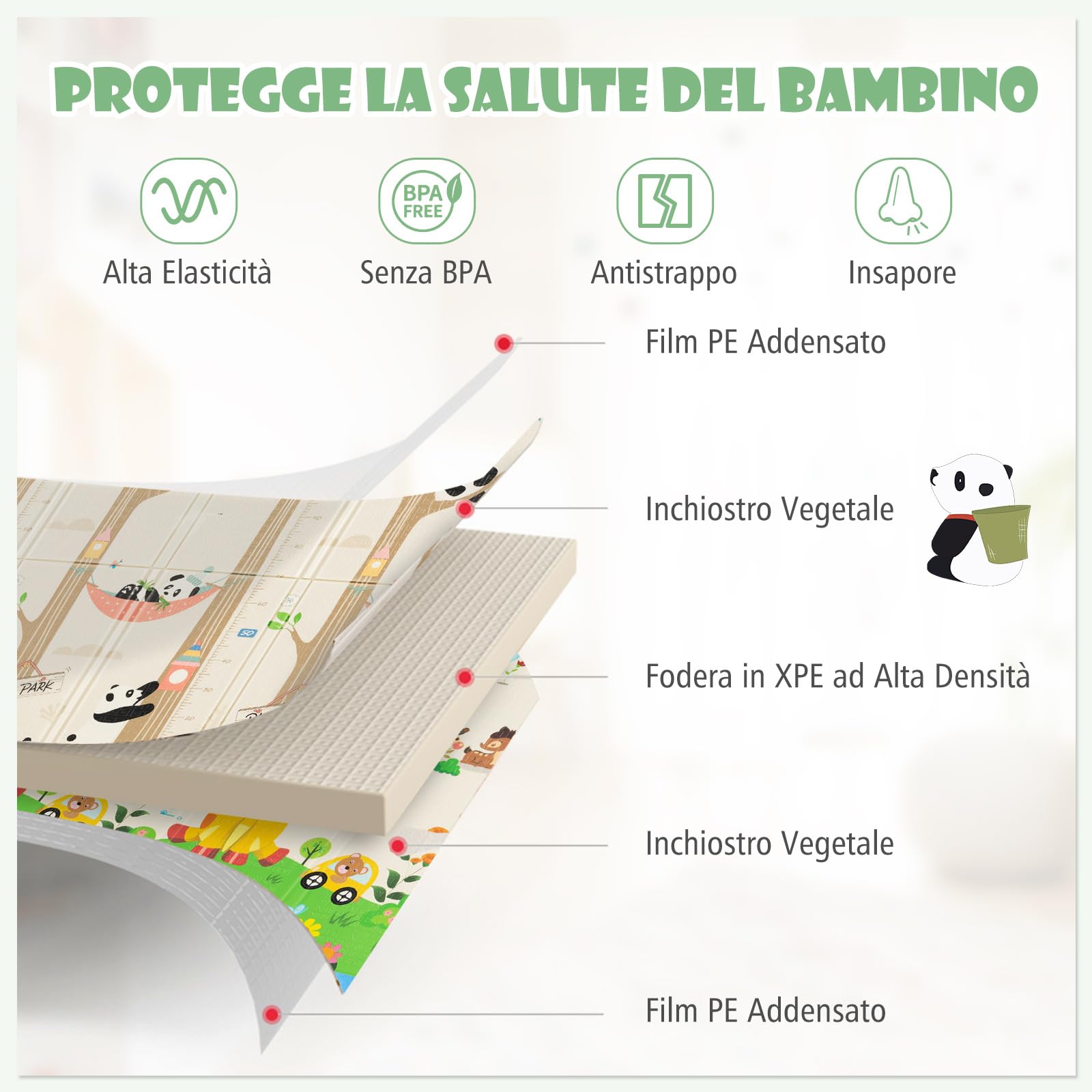 COSTWAY Tappeto Gioco per Bambini Pieghevole, Tappeto per Pavimento Grande da 200 x 180 cm con Borsa da Trasporto per Interni ed Esterni, Tappeto Impermeabile e Reversibile per Bambini, Neonati