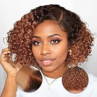 Vista 3 de Peluca corta rizada de color negro degradado y marrón, peluca rizada estilo Bob, peluca de estilo Bob, mezcla de moda, corte corto, corte corto