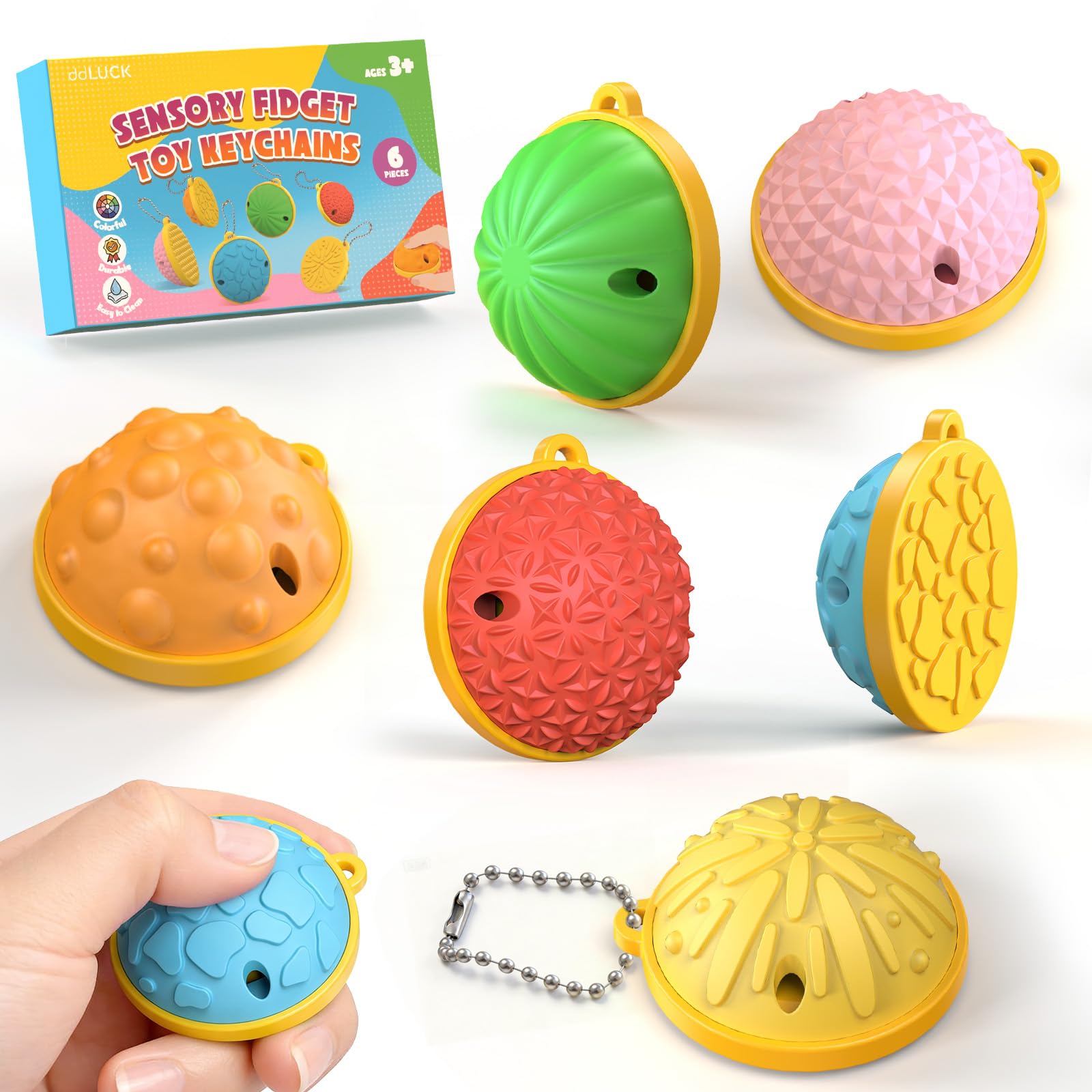 Sensory Fidget Toys Half Ball Keychain for Kids & Adults, 6 Pack Worry Dome Fidgets Toy for Autism ADHD