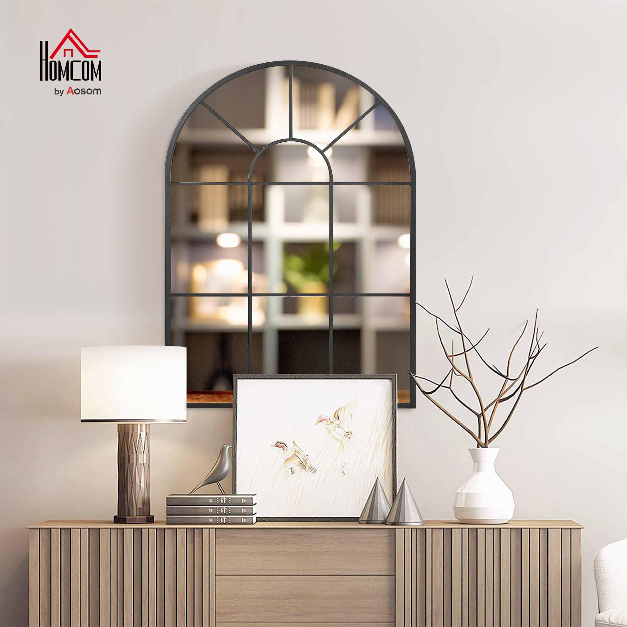 HOMCOM Specchio da Parete Moderno ad Arco, Specchio Camera da Letto a Muro con Cornice e Ganci, per Soggiorno e Ingresso, in Vetro e Metallo, 91x60 cm, Nero