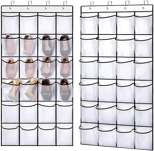 Miniatura 4 de Organizador para colocar sobre la puerta, soporte de almacenamiento colgante de 24 bolsillos con 4 ganchos, resistente para 40 libras, 56 x 20