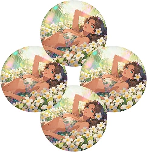 Miniatura 2 de Beauty Anime Sexy Girl Lying Round Reversible placemats Plate placemat Toddler Set of 4 15x15 in individuales para