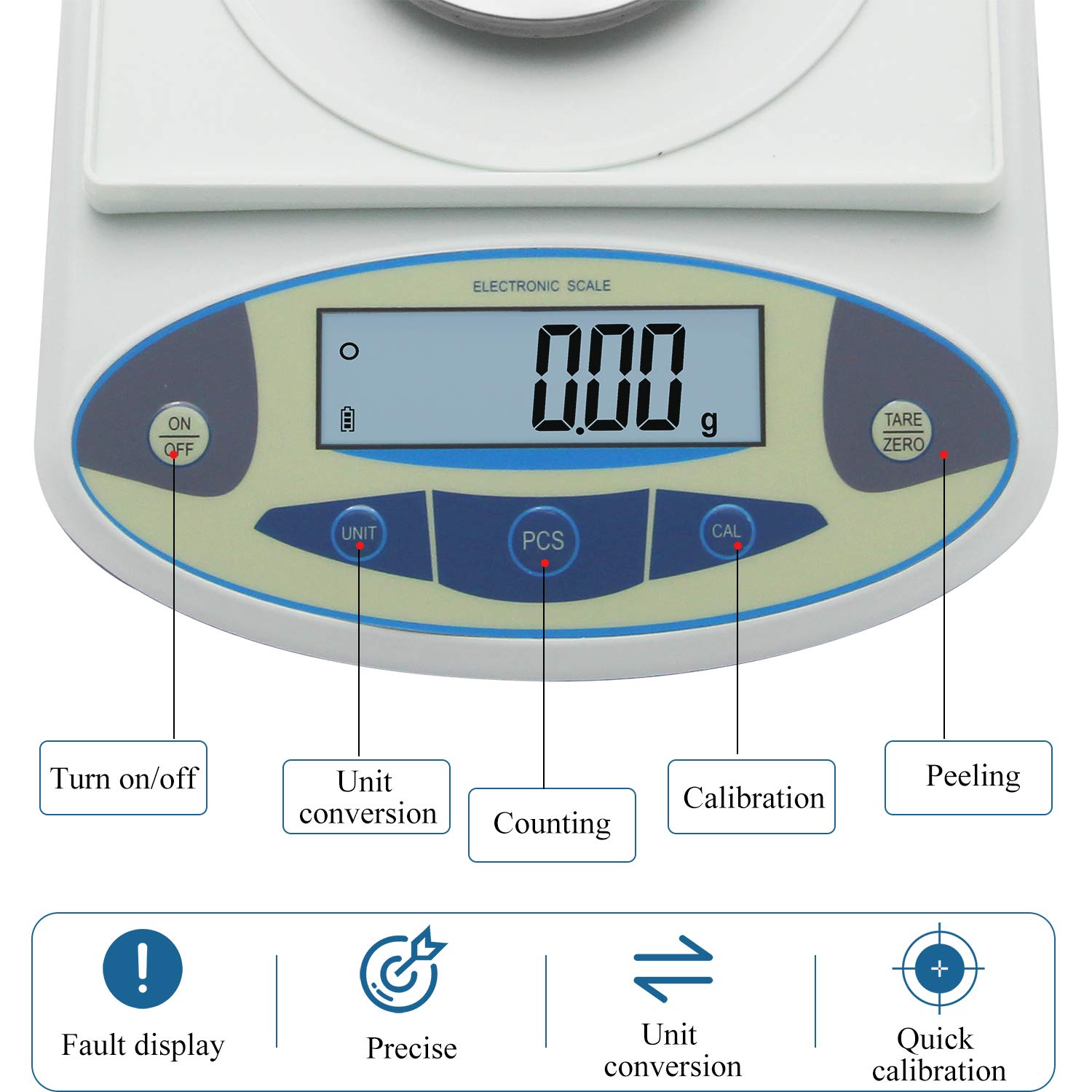 Báscula de laboratorio Balanza electrónica analítica Balanza digital de alta precisión de 0,01 g Balanzas para joyas Balanzas para oro Básculas de cocina Báscula con parabrisas (2000 g x 0,01 g)