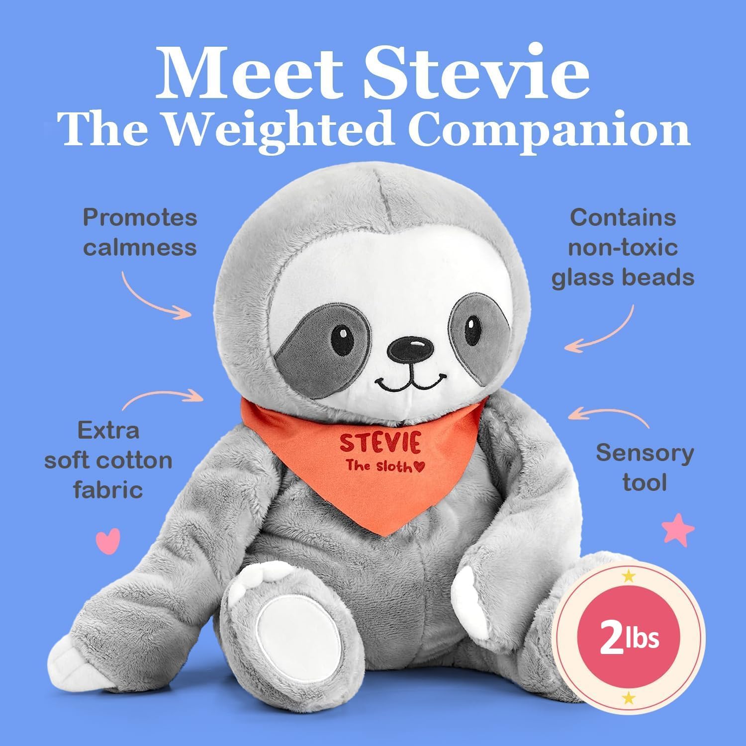 Lilly's Love Weighted Stuffed Animals for Kids — 2.5lb Calming Sloth Plush for Anxiety, ADHD & Sensory | Machine Washable Weighted Stuffed Animal w/Removable Insert | Stevie The Sloth