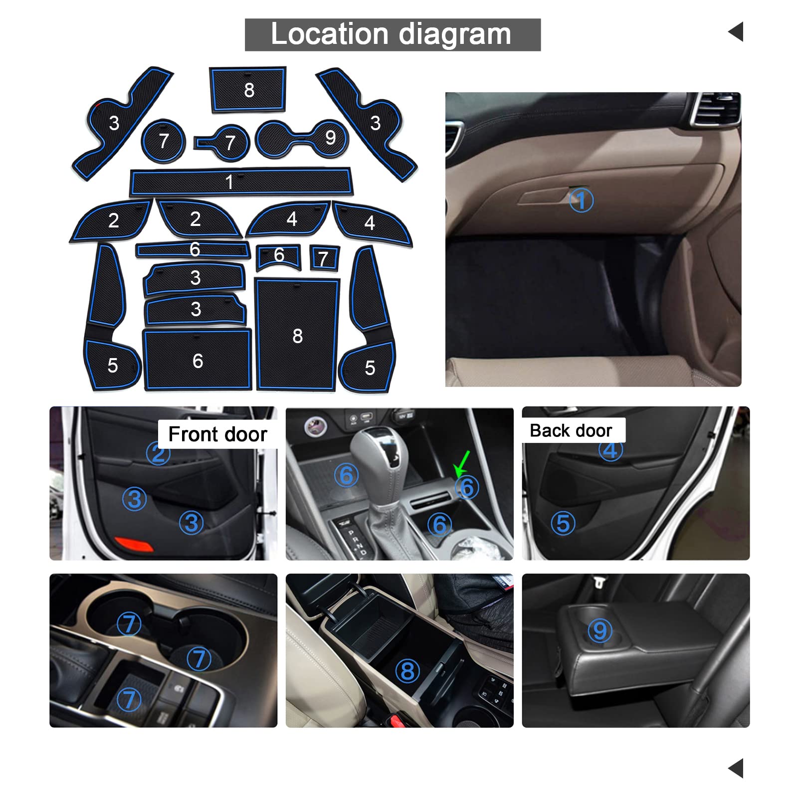 YEE PIN Antypoślizgowa podkładka do drzwi samochodu, kompatybilna z Hyundai Tucson TL 2016-2020, antypoślizgowy mata, kubek na wodę, pudełko do przechowywania