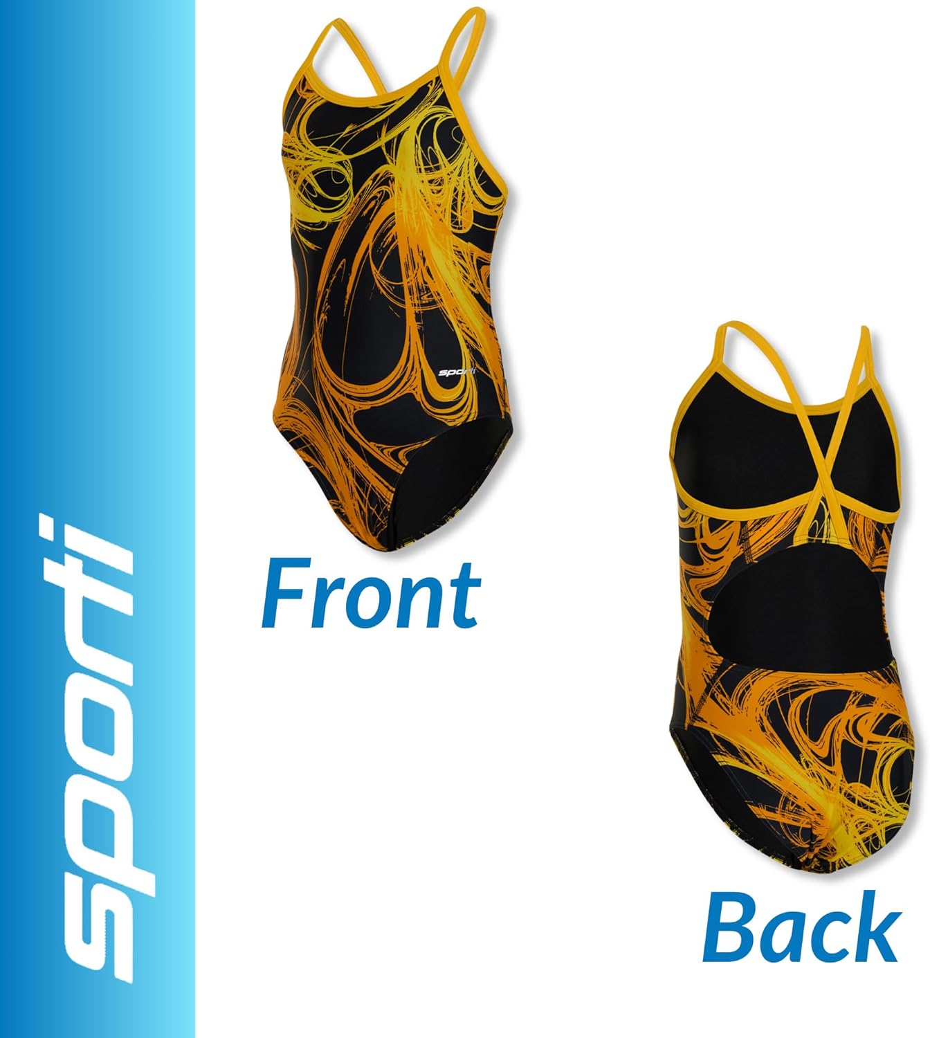 Sporti Thin Strap Athletic One Piece Swimsuit for Women - Printed Pattern Multi Color - Team Bathing Swimsuit for Competiton