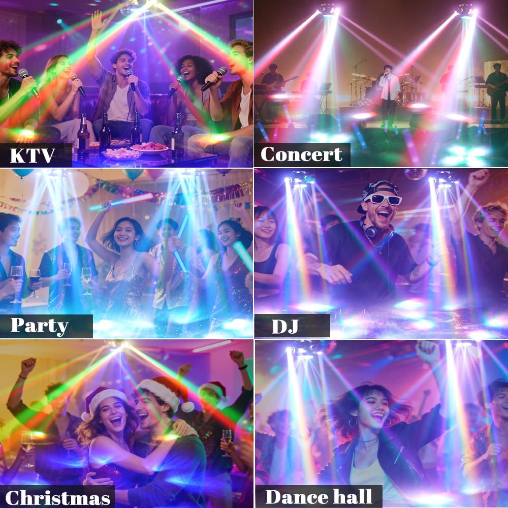 MINGJIE 6 Arm Moving Head DJ Lights,150W RGBW LED Stage Lighting with Strobe & Bee-Eye Effect, Red/Green Starry, DMX512, Remote Control,Sound Activated,540° Rotation for Party, Clubs, Disco (Gen I)