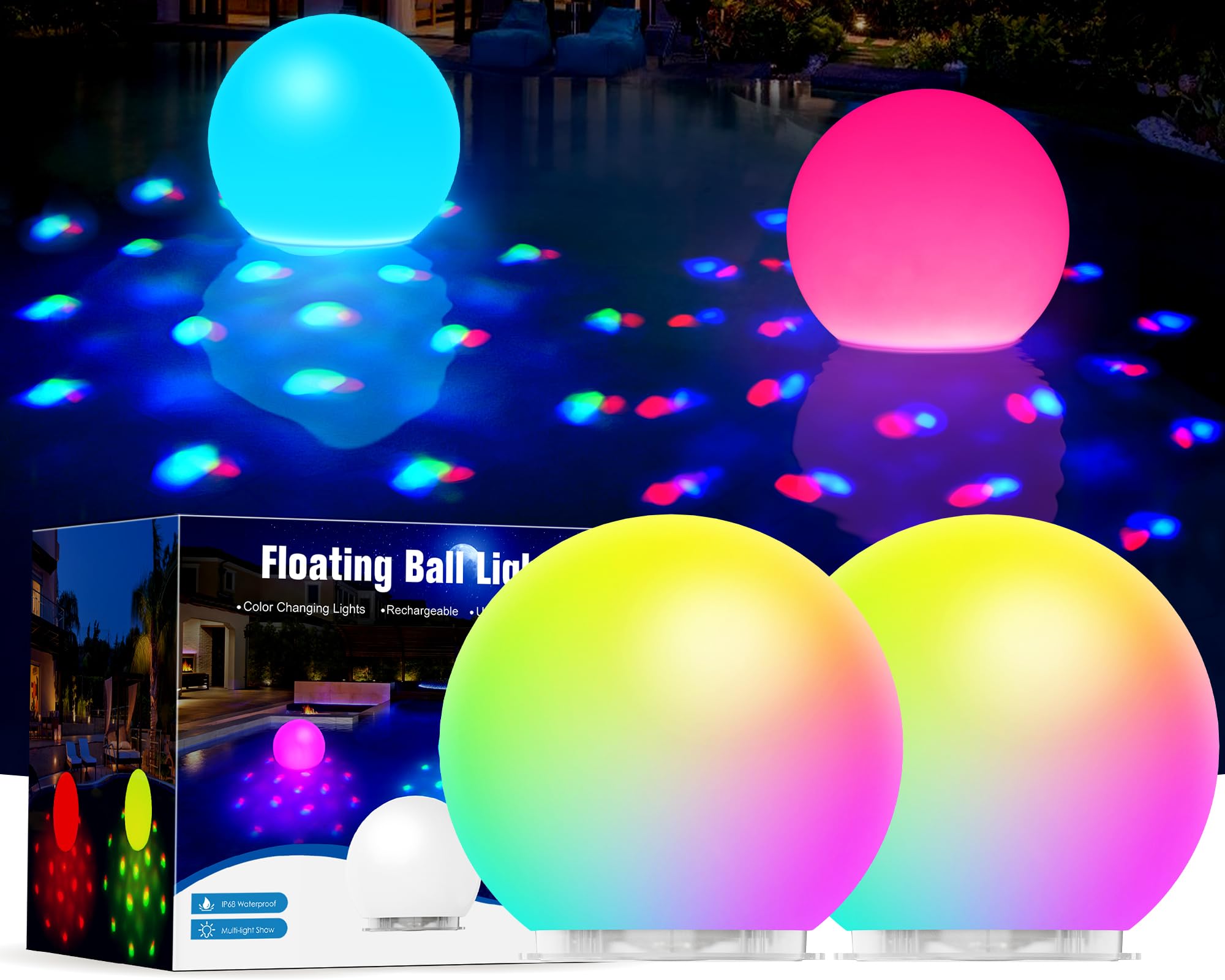 DeeprBlu Schwimmende Whirlpool Leuchten für Bath Spa, 8.38cm Wasserdichte PoolLeuchten Farbwechselnde Seestern Teich Leuchte Tauch, Magnetisch, 10 Helle LEDs, Dekoration Licht für Pool Spa & Vase-2pcs