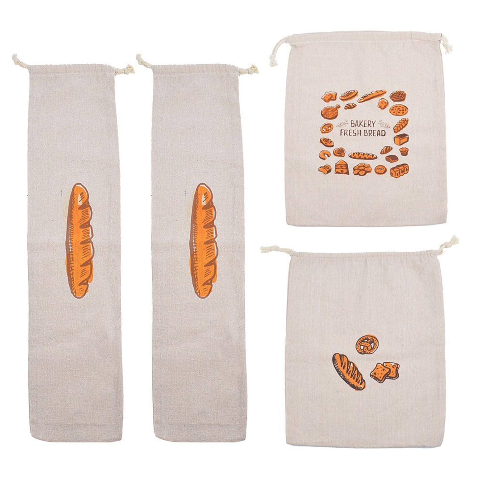 4pcs Natural Fiber Bread Preservation Set Drawstring Closure Designs Machine Washable Bags for Baked Goods Vegetables Packaging Bags