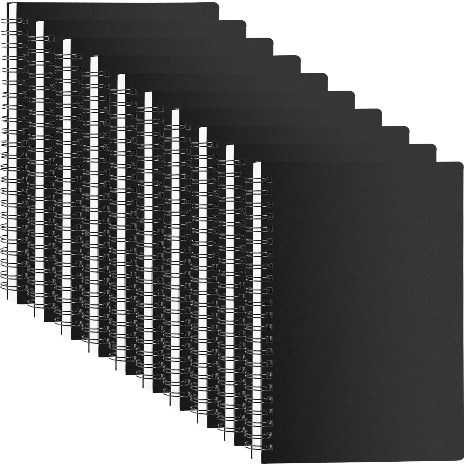 Surard Set di 10 quaderni a spirale formato A5, a righe, con copertina in plastica nera, carta spessa 80 g/m², per affari, scuole, uffici, studenti (14,2 x 21,1 cm)