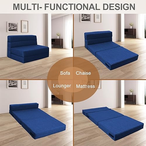Miniatura 5 de Folding Sofa Bed Couch Memory Foam with Pillow Sleeper Chair Lazy Couch Twin Size Futon Convertible Guest Beds,Washable Cover,Dark Blue
