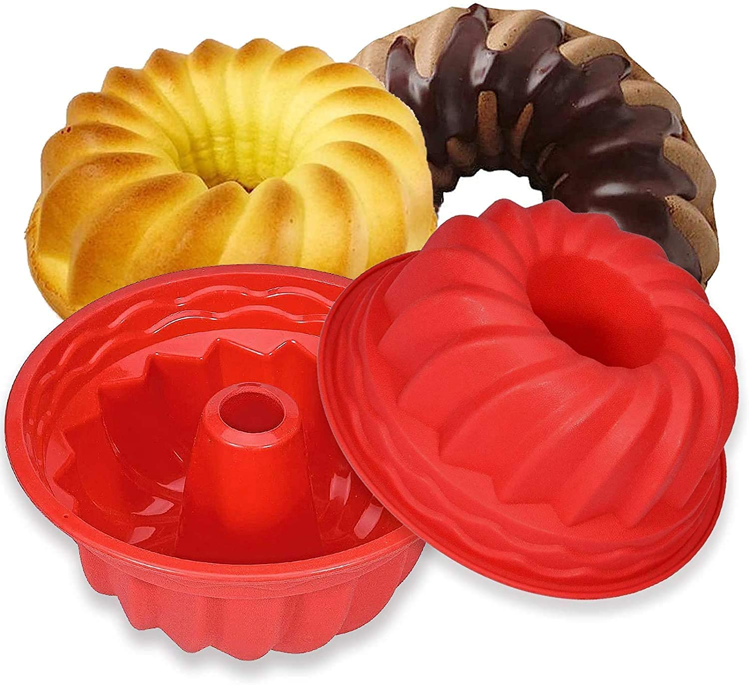 BAKER'S CUTLERY® Silicone Bundt Baking Moulds, Grade Fluted Round Cake Pan, Non-Stick Cake Pan 1