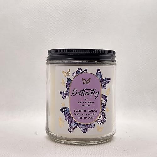 Bath & Body Works, White Barn - Vela de 1 mecha con aceites esenciales, 7 onzas, aromas de verano 2022 (mariposa)
