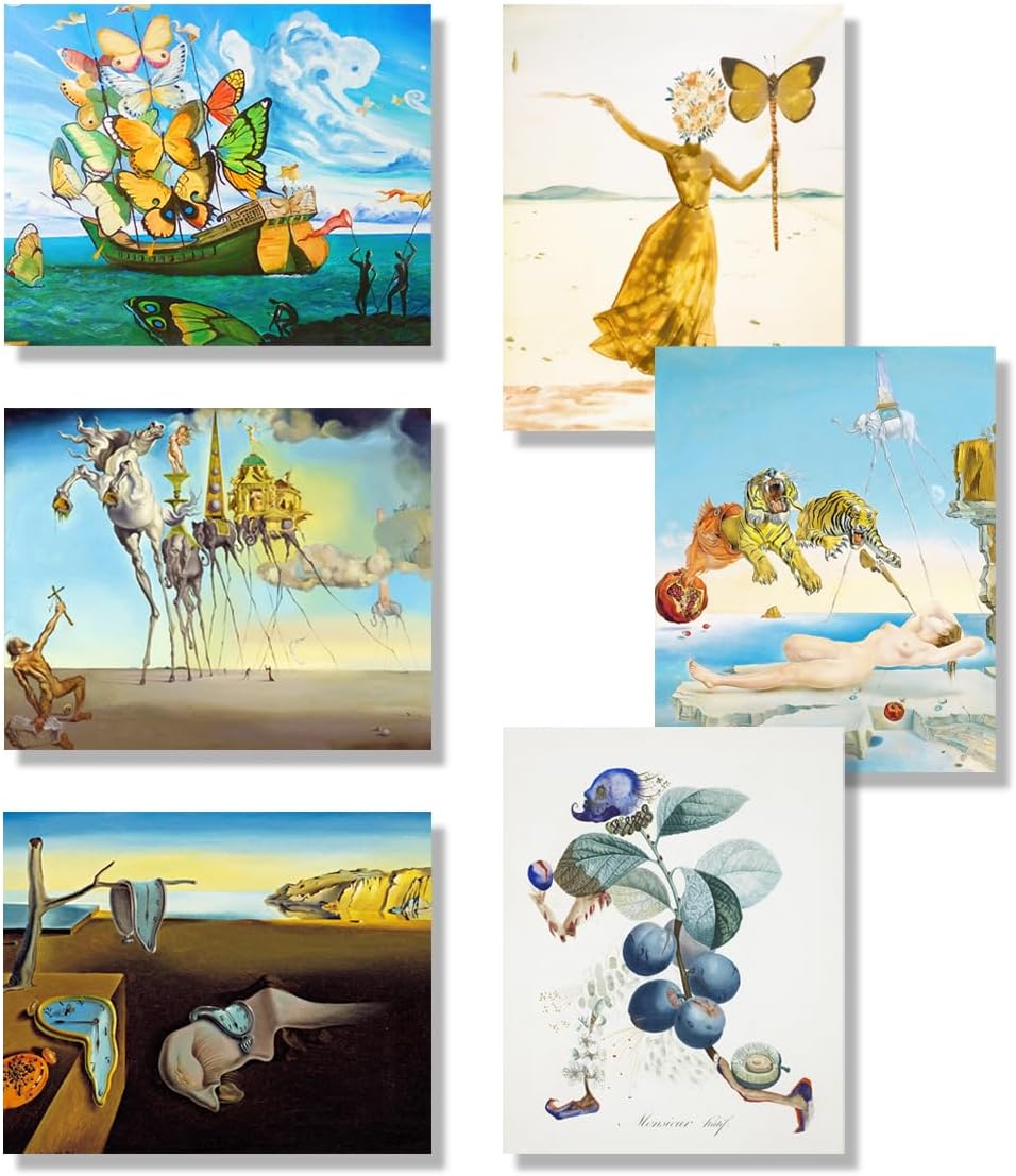 Salvador Dali Wall Art, 6PCS Famous Oil Painting Print Poster, Surrealism Poster for Room Aesthetic, Home Decorative Christmas 8x10in