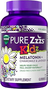 Pure Zzzs, Kidz, Kids Melatonin Gummy, Sleep Aid, Low Amount of Melatonin for Kids, with Chamomile and Lavender, 1 mg, Berry Flavored, 72 Count